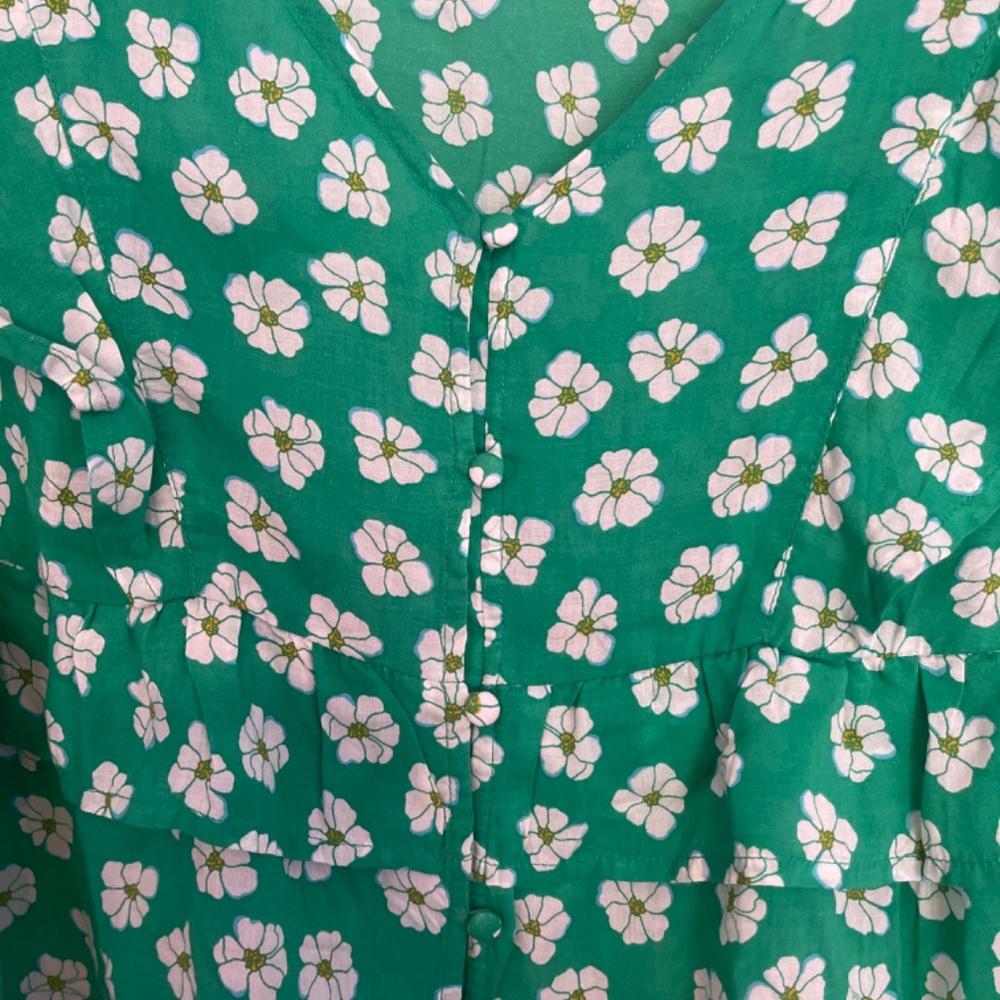 Wrangler Billabong Green and White Floral Loose Fit Cropped Blouse Top Size Med - Picture 5 of 7